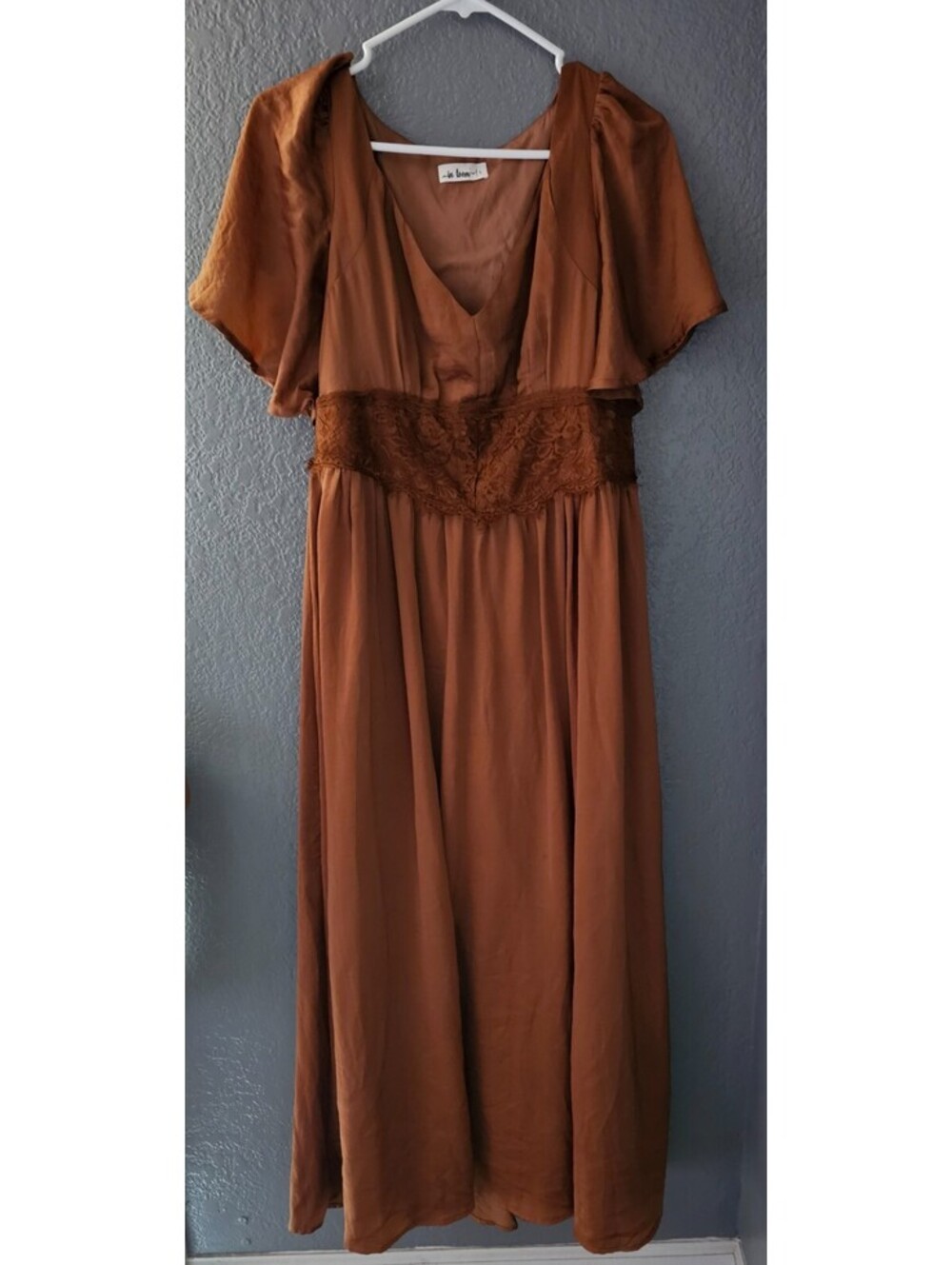 Women's In Loom Maxi Dress Layered Beautiful Lace Brown Short Sleeve Size Large